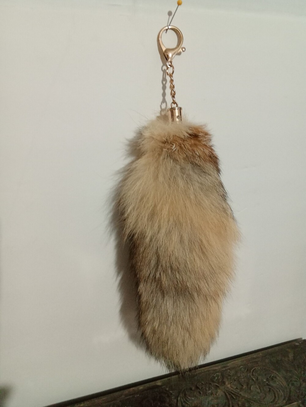 Faux Fur Pom Keychain Charm in Tan